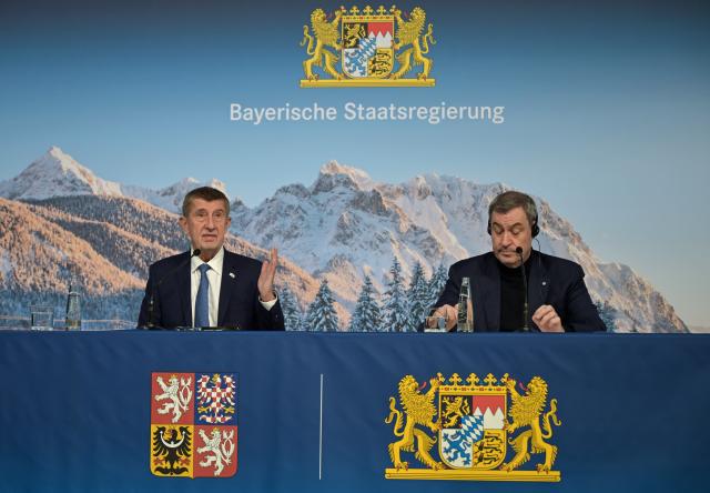 09 February 2026, München: Bavaria's Minister President Markus Soeder (R) and Czech Prime Minister Andrej Babis hold a joint press conference following their meeting at the Bavarian State Chancellery. Photo: Malin Wunderlich/dpa
