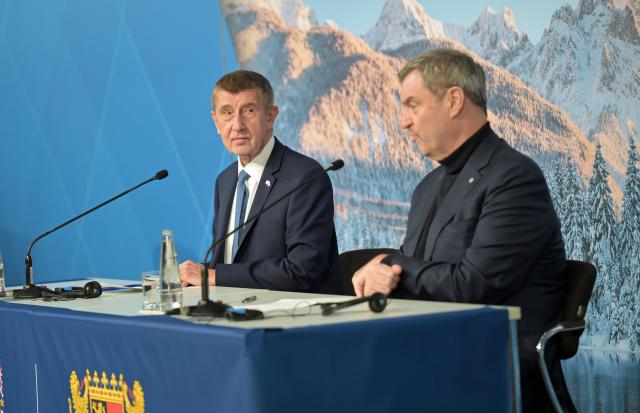09 February 2026, München: Bavaria's Minister President Markus Soeder (R) and Czech Prime Minister Andrej Babis hold a joint press conference following their meeting at the Bavarian State Chancellery. Photo: Malin Wunderlich/dpa