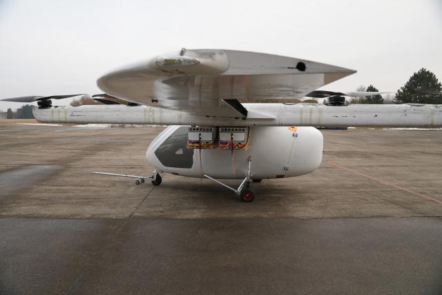 06 February 2026, Bavaria, Erding: A prototype of the flying ambulance that the Upper Bavarian start-up ERC System is developing in cooperation with the DRF air rescue service. Photo: Ehsan Monajati/dpa