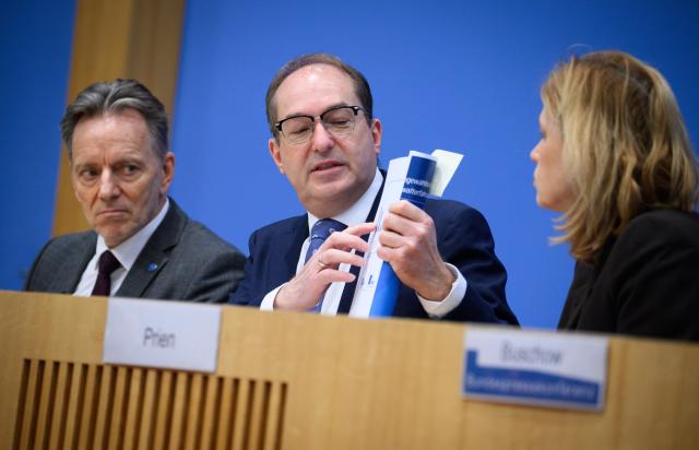10 February 2026, Berlin: (L-R) Holger Muench, President of the Federal Criminal Police Office (BKA), Alexander Dobrindt, Germany's Minister of the Interior, and Karin Prien, Minister for Education, Family, Seniors, Women, and Youth, present the study on unreported cases of violence in Germany - LeSuBiA (Living Situation, Safety, and Stress in Everyday Life) - at the Federal Press Conference. Photo: Bernd von Jutrczenka/dpa