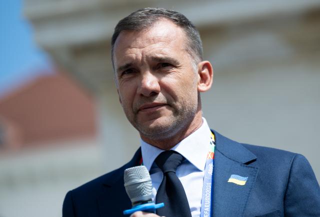FILED - 17 June 2024, Bavaria, Munich: Then Former footballer and President of the Ukrainian Football Association (UAF) Andriy Shevchenko speaks at a rally on Wittelsbacherplatz ahead of the UEFA Euro 2024 group E soccer match between Romania and Ukraine. Photo: Sven Hoppe/dpa