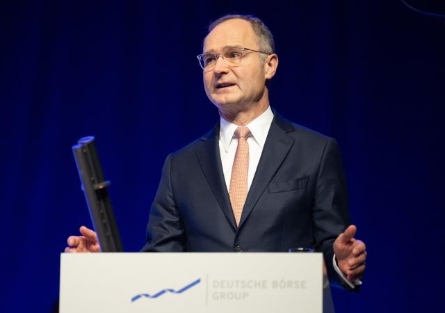 FILED - 14 May 2025, Hesse, Frankfurt_Main: Stephan Leithner, CEO of the Deutsche Boerse AG, speaks at the company's Annual General Meeting at the Jahrhunderthalle. Deutsche Boerse posted record turnover and earnings in 2025, driven by acquisitions and a strong performance in financial market products, the German exchange operator said on Wednesday. Photo: Boris Roessler/dpa