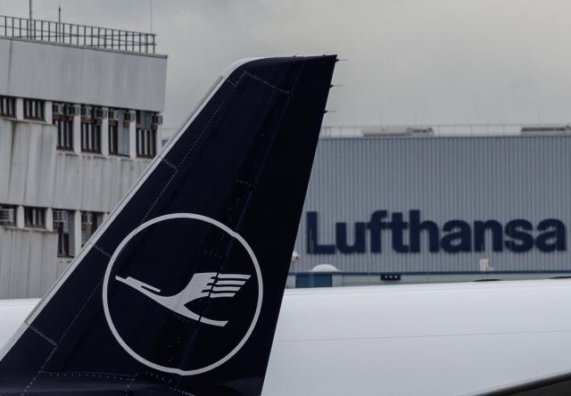 12 February 2026, Hesse, Frankfurt/Main: A view of the tail fin of a Lufthansa aircraft at Frankfurt Airport. Lufthansa pilots and flight attendants are set to stage a one-day strike on Thursday. Photo: Hannes P. Albert/dpa