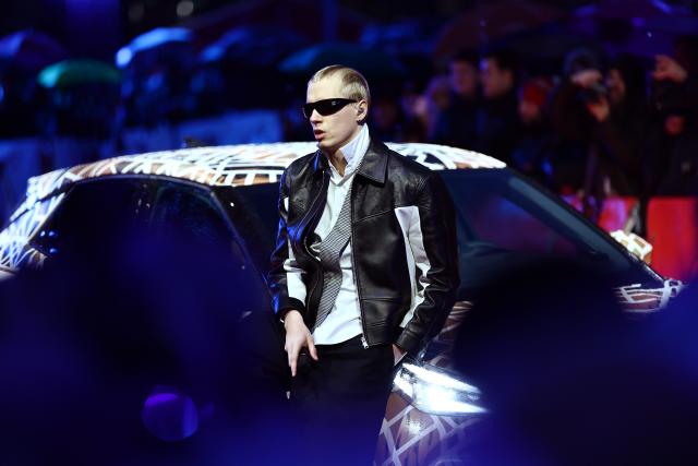 12 February 2026, Berlin: German rapper Soho Bani stands on the red carpet in front of the Berlinale Palast, on the opening night of the 76th Berlin International Film Festival. Photo: Christoph Soeder/dpa