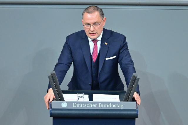 FILED - 17 December 2025, Berlin: Chairman of the Alternative for Germany (AfD) parliamentary group in the Bundestag Tino Chrupalla speaks at the 49th plenary session of the 21st legislative period in the German Bundestag after the Chancellor's government statement. Photo: Sebastian Gollno/dpa