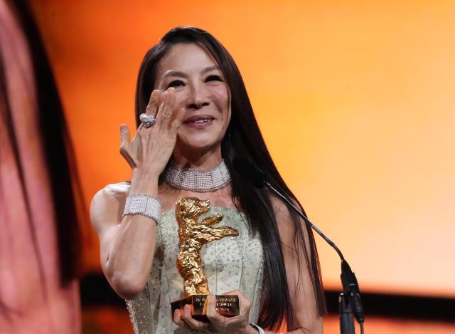 12 February 2026, Berlin: Malaysian actress Michelle Yeoh reacts after receiving the Golden Bear award on the opening night of the 76th Berlin International Film Festival, before the premiere of the opening film "No Good Men" at the Berlinale Palast. Photo: Soeren Stache/dpa