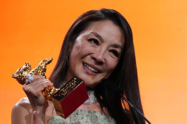 12 February 2026, Berlin: Malaysian actress Michelle Yeoh reacts after receiving the Golden Bear award on the opening night of the 76th Berlin International Film Festival, before the premiere of the opening film "No Good Men" at the Berlinale Palast. Photo: Soeren Stache/dpa