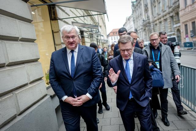 13 February 2026, Bavaria, Munich: Johann Wadephul (R), Germany's Foreign Minister, and Andrij Sybiha, Ukraine's Foreign Minister, walk to the Ukraine House at the 62nd Munich Security Conference (MSC). Photo: Kay Nietfeld/dpa