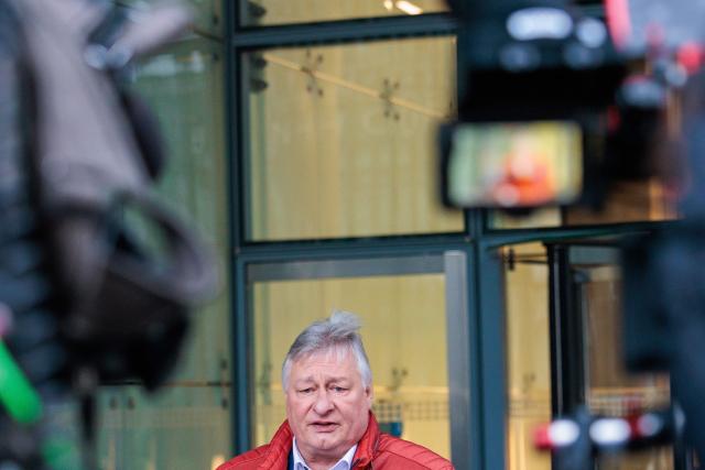 13 February 2026, Berlin: Martin Burkert, chairman of the railway and transport union, gives a press statement ahead of the Deutsche Bahn security summit, called after a fatal attack on a train conductor in Rhineland-Palatinate. The summit aims to strengthen and supplement security measures for staff and passengers. Photo: Carsten Koall/dpa
