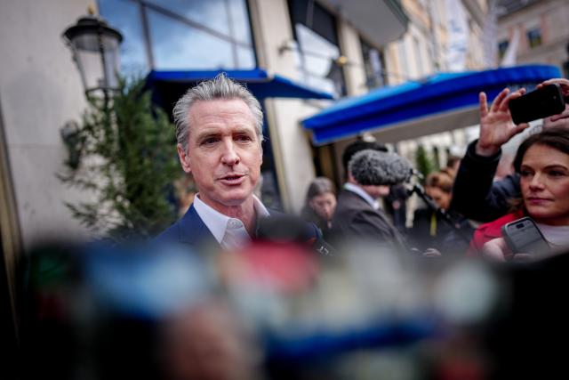 13 February 2026, Bavaria, Munich: Gavin Newsom, Governor of California, will attend the 62nd Munich Security Conference, which will host over 60 heads of state and government-the highest number ever at the world's leading security policy meeting. Photo: Kay Nietfeld/dpa