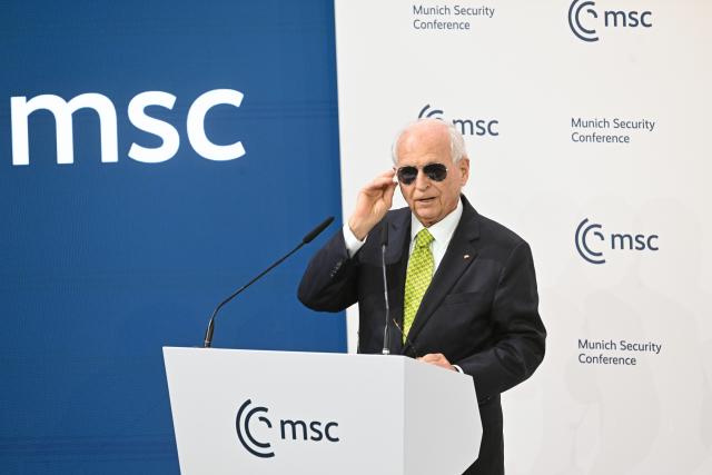 13 February 2026, Bavaria, Munich: Wolfgang Ischinger, Chairman of the Munich Security Conference, speaks at the opening of the MSC, which organizers describe as a "security conference of superlatives." The event will host over 60 heads of state and government-the highest number ever at the world's leading security policy meeting. Photo: Marijan Murat/dpa