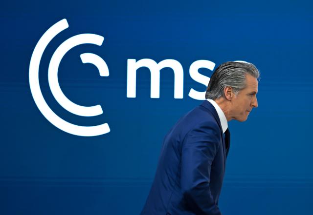 13 February 2026, Bavaria, Munich: Gavin Newsom, Governor of California attends the 62nd Munich Security Conference at the Bayerischer Hof Hotel. Photo: Sven Hoppe/dpa