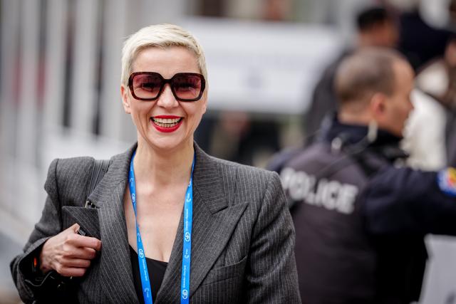 13 February 2026, Bavaria, Munich: Belarus' Opposition figure Maria Kolesnikova arrives to the 62nd Munich Security Conference at the Bayerischer Hof Hotel. Photo: Kay Nietfeld/dpa