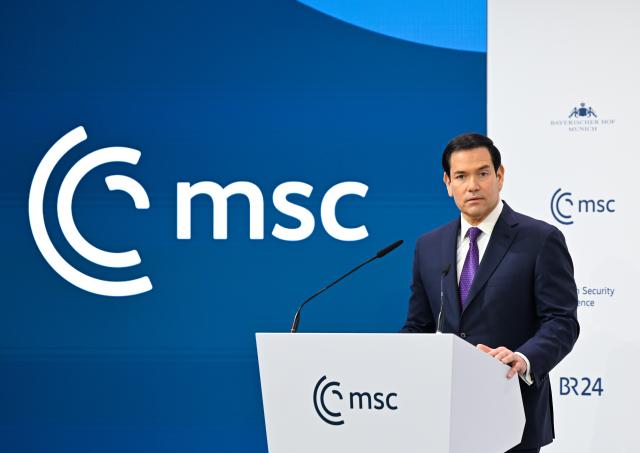 14 February 2026, Bavaria, Munich: US Secretary of State Marco Rubio speaks at the 62nd Munich Security Conference. Photo: Sven Hoppe/dpa
