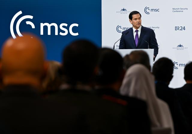 14 February 2026, Bavaria, Munich: US Secretary of State Marco Rubio speaks at the 62nd Munich Security Conference. Photo: Sven Hoppe/dpa
