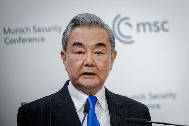 14 February 2026, Bavaria, Munich: Chinese Foreign Minister Wang Yi speaks at the 62nd Munich Security Conference. Photo: Kay Nietfeld/dpa