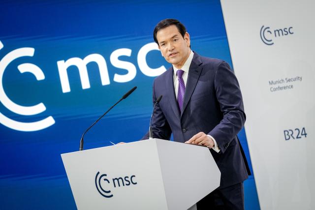 14 February 2026, Bavaria, Munich: US Secretary of State Marco Rubio speaks at the 62nd Munich Security Conference. Photo: Kay Nietfeld/dpa