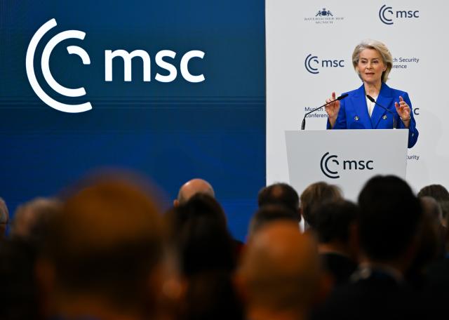 14 February 2026, Bavaria, Munich: Ursula von der Leyen, President of the European Commission, speaks at the 62nd Munich Security Conference. Photo: Sven Hoppe/dpa