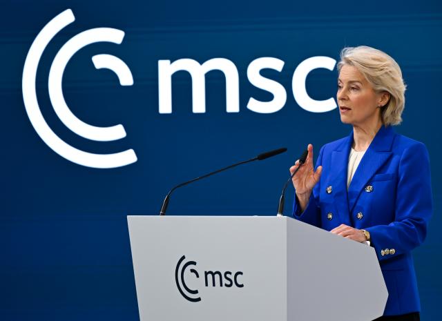 14 February 2026, Bavaria, Munich: Ursula von der Leyen, President of the European Commission, speaks at the 62nd Munich Security Conference. Photo: Sven Hoppe/dpa