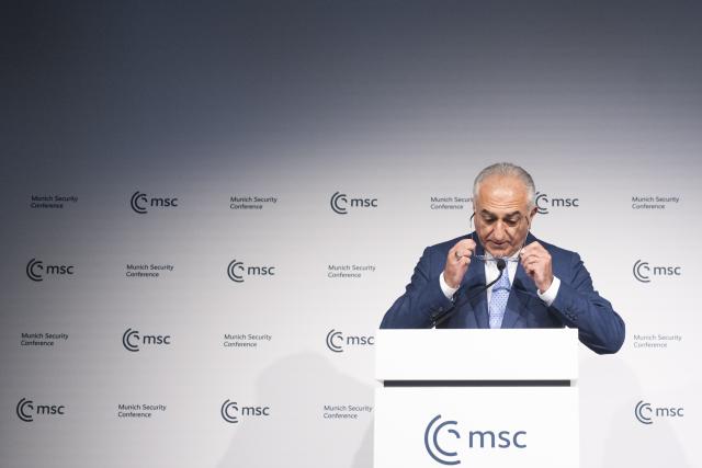 14 February 2026, Bavaria, Munich: Reza Pahlavi, son of the deposed Iranian Shah Mohammad Reza Pahlavi, speaks at the 62nd Munich Security Conference. Photo: Marijan Murat/dpa