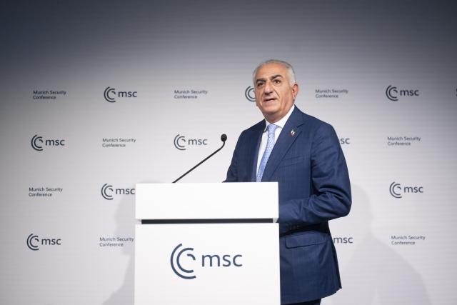 14 February 2026, Bavaria, Munich: Reza Pahlavi, son of the deposed Iranian Shah Mohammad Reza Pahlavi, speaks at the 62nd Munich Security Conference. Photo: Marijan Murat/dpa