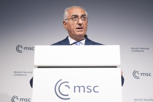 14 February 2026, Bavaria, Munich: Reza Pahlavi, son of the deposed Iranian Shah Mohammad Reza Pahlavi, speaks at the 62nd Munich Security Conference. Photo: Marijan Murat/dpa