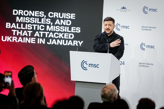 14 February 2026, Bavaria, Munich: Volodymyr Zelensky, Ukraine's President, speaks at the 62nd Munich Security Conference. Photo: Kay Nietfeld/dpa