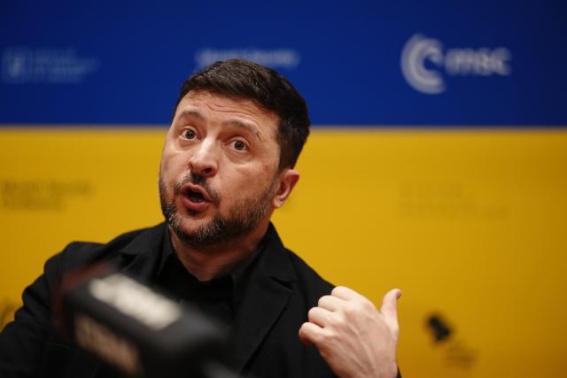 14 February 2026, Bavaria, Munich: Volodymyr Zelensky, President of Ukraine, gives a press conference on the sidelines of the 62nd Munich Security Conference (MSC). Photo: Kay Nietfeld/dpa