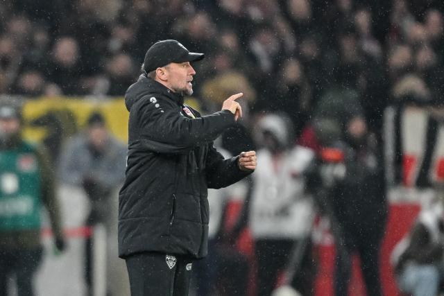 14 February 2026, Baden-Württemberg, Stuttgart: Stuttgart coach Sebastian Hoeness gestures during the German Bundesliga soccer match between VfB Stuttgart and 1. FC Cologne at MHPArena. Photo: Harry Langer/dpa - IMPORTANT NOTE: In accordance with the regulations of the DFL German Football League and the DFB German Football Association, it is prohibited to utilize or have utilized photographs taken in the stadium and/or of the match in the form of sequential images and/or video-like photo series.