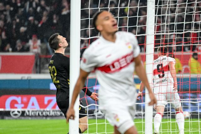 14 February 2026, Baden-Württemberg, Stuttgart: Stuttgart's Ermedin Demirovic celebrates scoring his side's first goal during the German Bundesliga soccer match between VfB Stuttgart and 1. FC Cologne at MHPArena. Photo: Harry Langer/dpa - IMPORTANT NOTE: In accordance with the regulations of the DFL German Football League and the DFB German Football Association, it is prohibited to utilize or have utilized photographs taken in the stadium and/or of the match in the form of sequential images and/or video-like photo series.