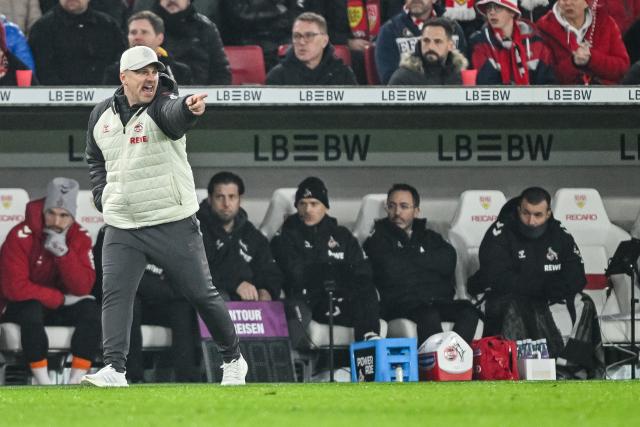 14 February 2026, Baden-Württemberg, Stuttgart: Cologne coach Lukasz Kwasniok gestures during the German Bundesliga soccer match between VfB Stuttgart and 1. FC Cologne at MHPArena. Photo: Harry Langer/dpa - IMPORTANT NOTE: In accordance with the regulations of the DFL German Football League and the DFB German Football Association, it is prohibited to utilize or have utilized photographs taken in the stadium and/or of the match in the form of sequential images and/or video-like photo series.