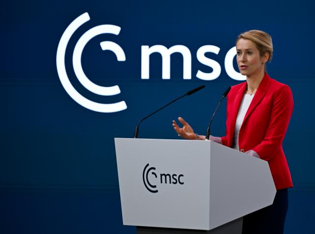 15 February 2026, Bavaria, Munich: Kaja Kallas, EU High Representative for Foreign Affairs, speaks at the Munich Security Conference (MSC). Photo: Sven Hoppe/dpa