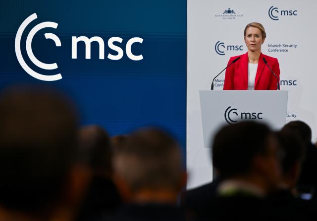 15 February 2026, Bavaria, Munich: Kaja Kallas, EU High Representative for Foreign Affairs, speaks at the Munich Security Conference (MSC). Photo: Sven Hoppe/dpa