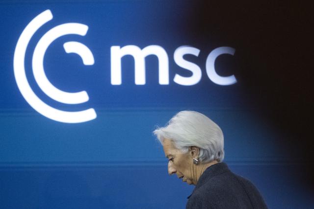 15 February 2026, Bavaria, Munich: Christine Lagarde, President of the European Central Bank, takes part in the 62nd Munich Security Conference. Photo: Marijan Murat/dpa