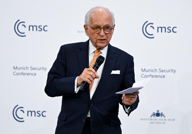 15 February 2026, Bavaria, Munich: Wolfgang Ischinger, head of the Security Conference, gives his closing speech on the last day of the Munich Security Conference. Photo: Sven Hoppe/dpa