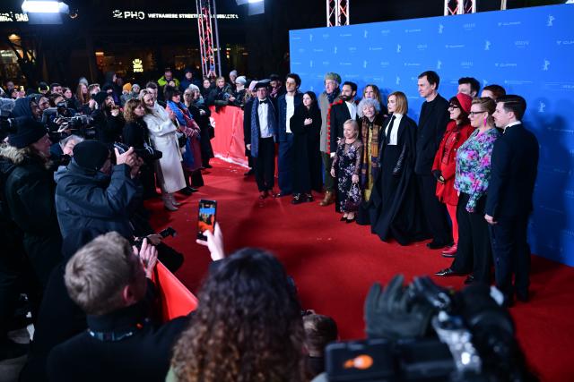 16 February 2026, Berlin: The team behind the film "The Blood Countess" is photographed on the red carpet during the premiere of the film during the 76th Berlin International Film Festival. Photo: Sebastian Christoph Gollnow/dpa