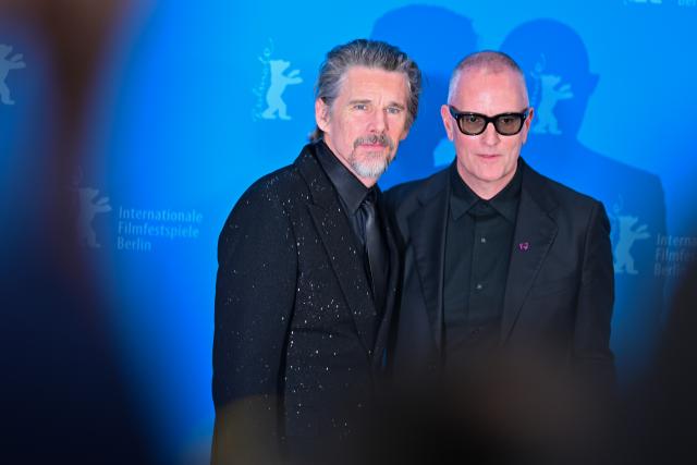 17 February 2026, Berlin: US actor Ethan Hawke (L) and US Film producer
Padraic McKinley arrive to attend the photocall for the film "The Weight" during the 76th Berlin International Film Festival. Photo: Sebastian Christoph Gollnow/dpa