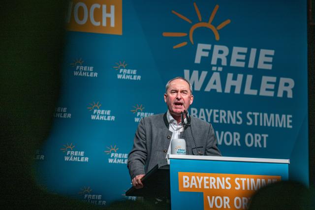 18 February 2026, Bavaria, Deggendorf: Bavarian Minister of Economic Affairs and Deputy Minister President, Hubert Aiwanger (Free Voters), speaks at the political Ash Wednesday of the Free Voters in the Stadthalle. Photo: Armin Weigel/dpa