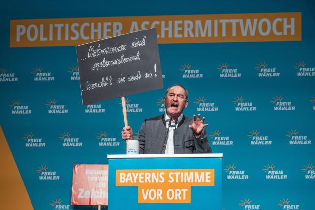 18 February 2026, Bavaria, Deggendorf: Bavarian Minister of Economic Affairs and Deputy Minister President, Hubert Aiwanger (Free Voters), speaks at the political Ash Wednesday of the Free Voters in the Stadthalle. Photo: Armin Weigel/dpa