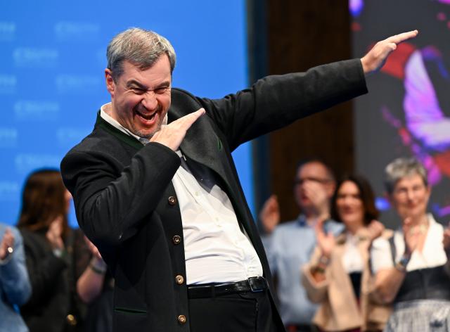 18 February 2026, Bavaria, Passau: Markus Soeder, Minister President of Bavaria and Christian Social Union (CSU) leader, gestures during the CSU's political Ash Wednesday. Photo: Sven Hoppe/dpa