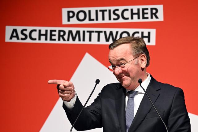 18 February 2026, North Rhine-Westphalia, Schwerte: German Minister of Defense Boris Pistorius speaks during the Social Democratic Party of Germany (SPD) Ash Wednesday political event in North Rhine-Westphalia. Photo: Federico Gambarini/dpa