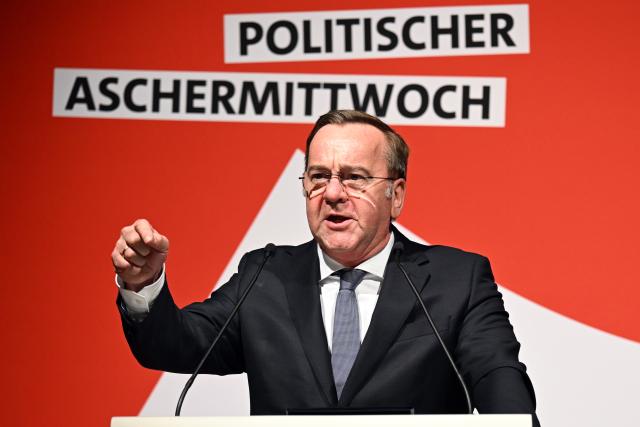 18 February 2026, North Rhine-Westphalia, Schwerte: German Minister of Defense Boris Pistorius speaks during the Social Democratic Party of Germany (SPD) Ash Wednesday political event in North Rhine-Westphalia. Photo: Federico Gambarini/dpa