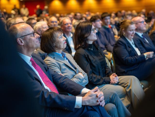 18 February 2026, Rheinland-Pfalz, Trier: German Chancellor Friedrich Merz (L) attends the Christian Democratic Union of Germany (CDU) Rhineland-Palatinate's Political Ash Wednesday event. Photo: Harald Tittel/dpa
