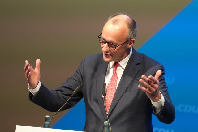 18 February 2026, Rheinland-Pfalz, Trier: German Chancellor Friedrich Merz speaks at the Christian Democratic Union of Germany (CDU) Rhineland-Palatinate's Political Ash Wednesday event. Photo: Thomas Frey/dpa