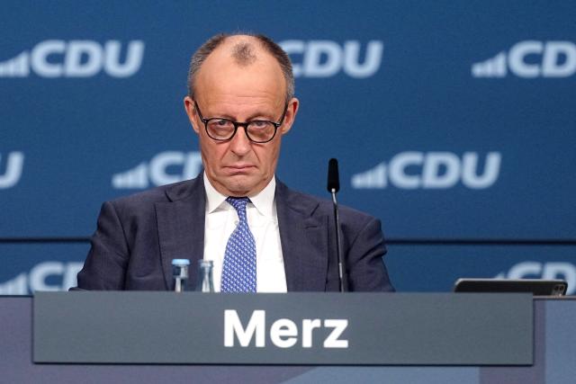 20 February 2026, Baden-Wuerttemberg, Stuttgart: German Chancellor Friedrich Merz, CDU party chairman, attends the CDU federal party conference. The CDU elects its new leadership bodies. Chancellor Merz is the only candidate for the chairmanship for the third time in a row. Photo: Kay Nietfeld/dpa