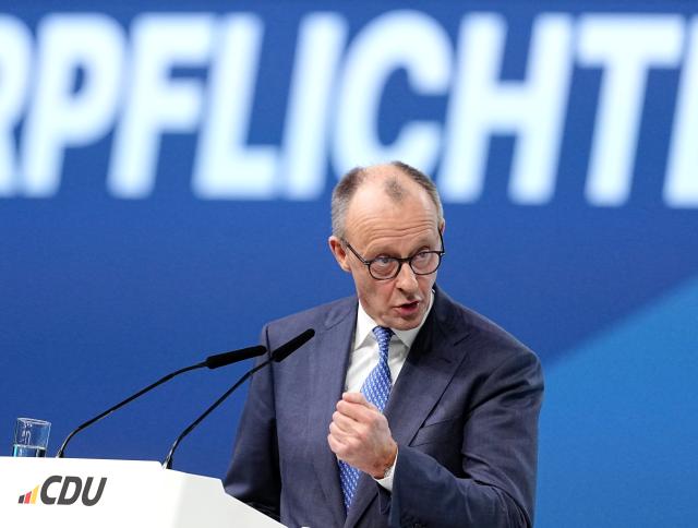 20 February 2026, Baden-Württemberg, Stuttgart: German Chancellor Friedrich Merz, CDU party chairman, speaks at the CDU federal party conference. The CDU elects its new leadership bodies. Chancellor Merz is the only candidate for the chairmanship for the third time in a row. Photo: Kay Nietfeld/dpa