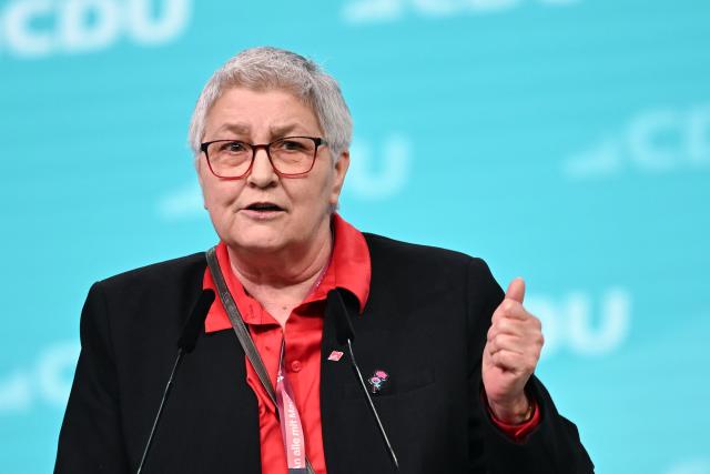 20 February 2026, Baden-Wuerttemberg, Stuttgart: Member of the Executive Board of the German Trade Union Confederation (DGB) Elke Hannack speaks at the Christian Democratic Union of Germany (CDU) federal party conference. Photo: Katharina Kausche/dpa