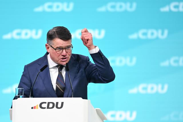 20 February 2026, Baden-Wuerttemberg, Stuttgart: Minister President of Hesse Boris Rhein speaks at the Christian Democratic Union of Germany (CDU) federal party conference. Photo: Katharina Kausche/dpa