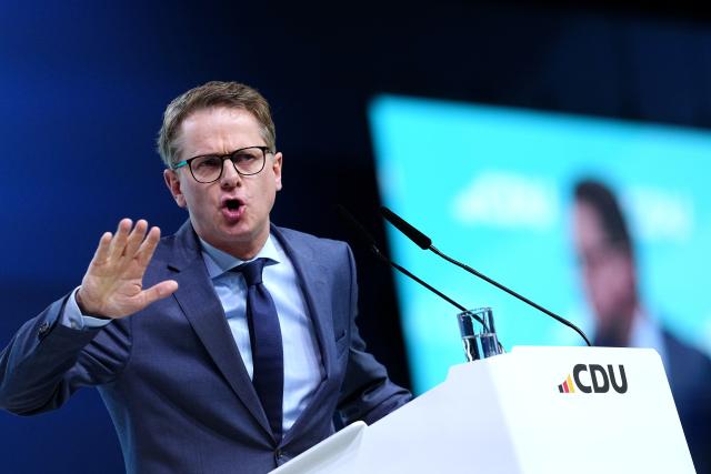 20 February 2026, Baden-Wuerttemberg, Stuttgart: Christian Democratic Union of Germany (CDU) Secretary General Carsten Linnemann speaks at the CDU federal party conference. Photo: Kay Nietfeld/dpa