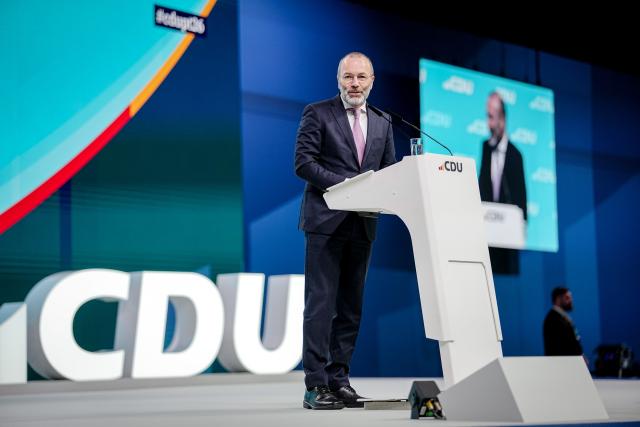 21 February 2026, Baden-Württemberg, Stuttgart: Manfred Weber, Chairman of the EPP Group in the European Parliament, speaks at the CDU federal party conference. After the board elections, the second day of the party conference will focus on content. Among other things, motions on part-time work, restrictions on social media use for children and pension reform will be discussed. Photo: Kay Nietfeld/dpa